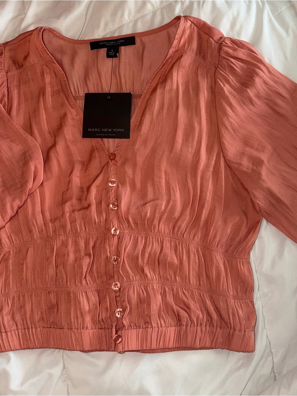 Marc New York Coral Button-Down Peplum Blouse